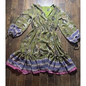 Taylor Women's Green Flower Boho Lined Short Dress Sheer Party Work Size 4